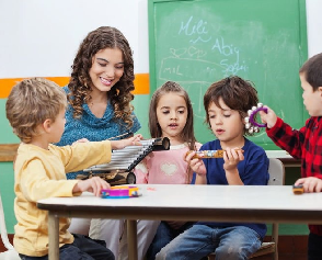 teacher smiling with her students